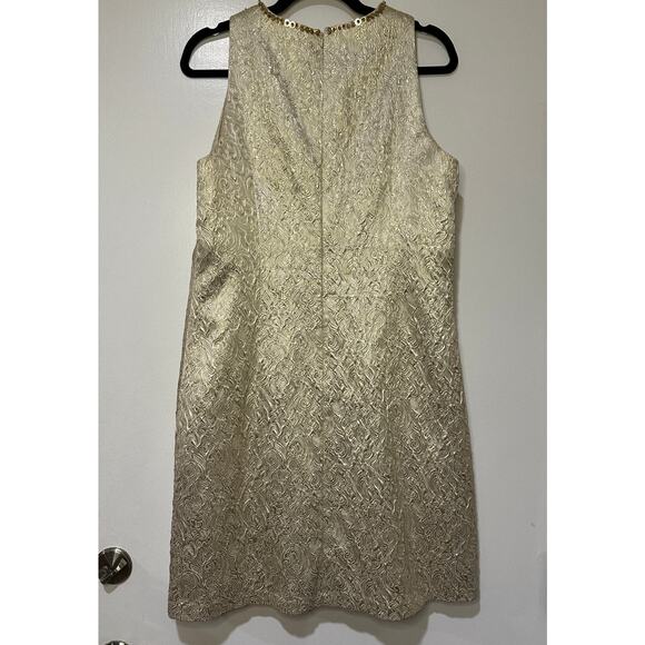 Maggy London Womens Gold & Cream Jacquard Weave Embellished Shift Dress Size 12 - Picture 4 of 5